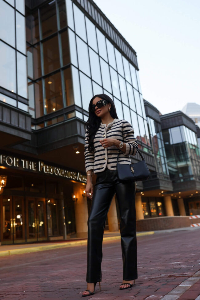 fashion blogger mia mia mine wearing a striped cardigan by rag & bone from saks fifth avenue