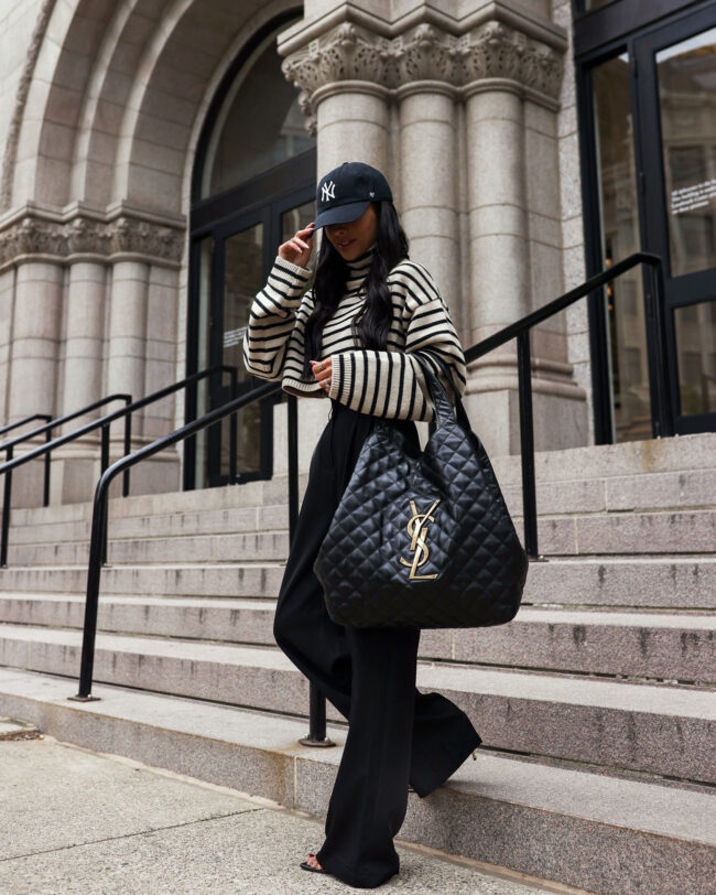 fashion blogger mia mia mine wearing black wide leg pants from amazon