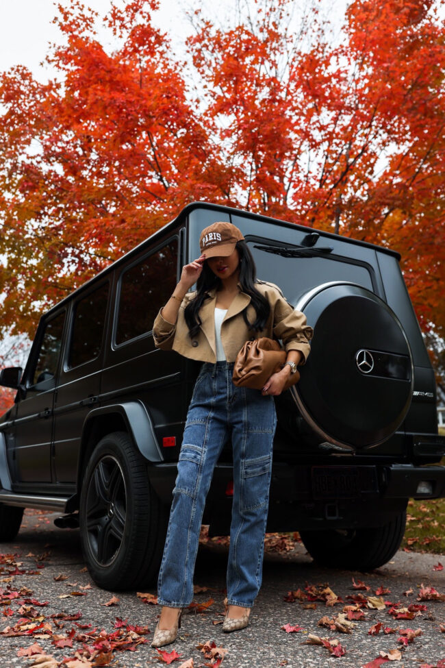 fashion blogger mia mia mine wearing agolde cooper cargo jeans for fall