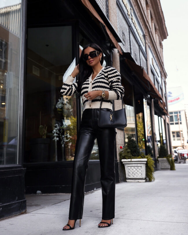 fashion blogger wearing agolde leather pants from shopbop