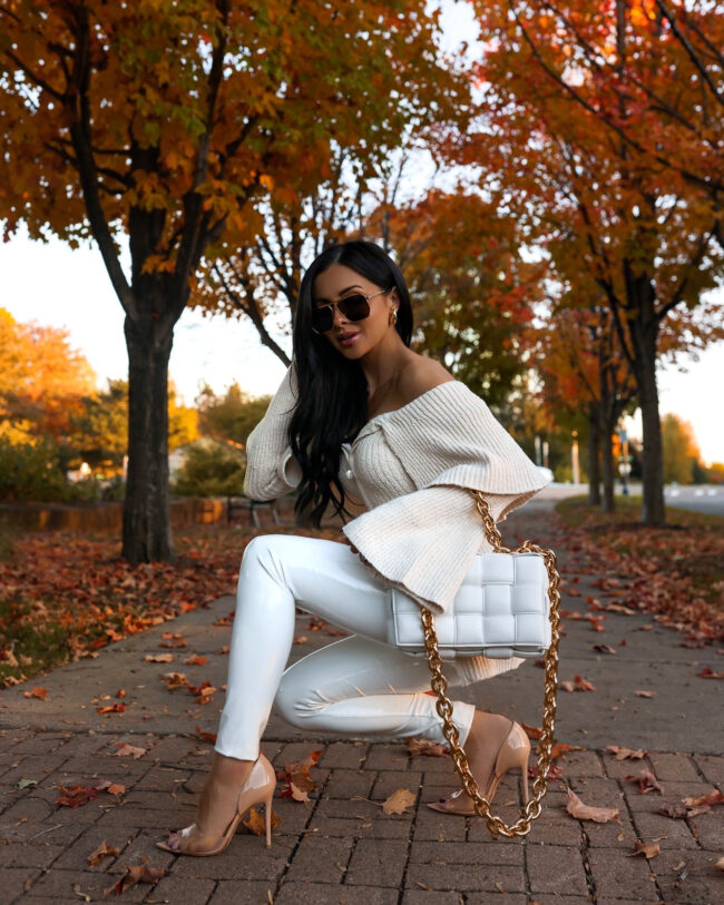 fashion blogger mia mia mine wearing commando white patent leather leggings