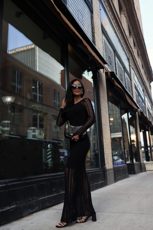 fashion blogger mia mia mine wearing a black knit dress for spring from walmart