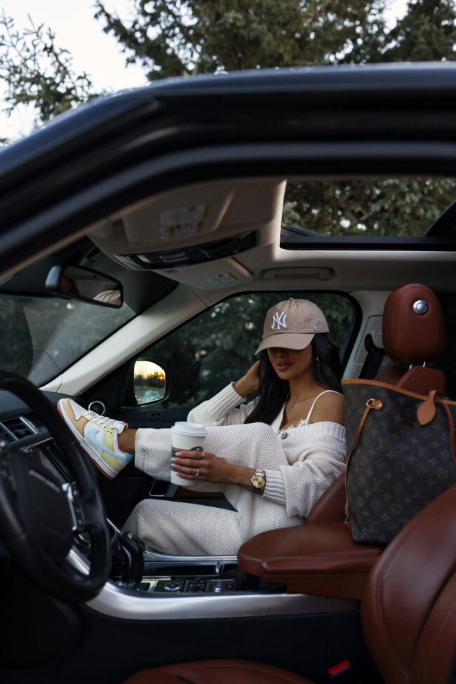 mia mia mine wearing a free people waffle knit lounge set