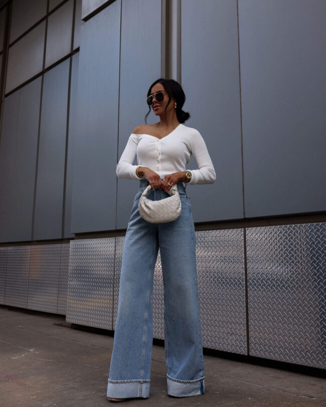 fashion blogger wearing agolde Dame wide leg denim from nordstrom