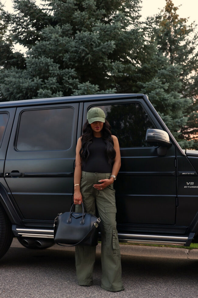 mia mia mine wearing green cargo pants from walmart