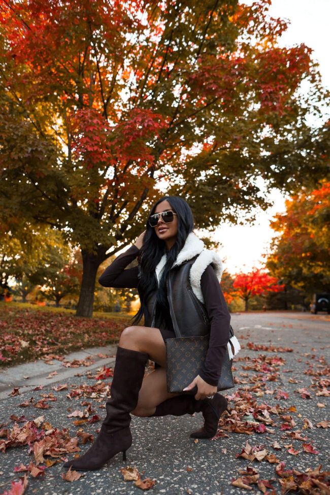 fashion blogger mia mia mine wearing a brown outfit for fall from walmart