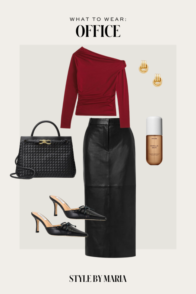 leather maxi skirt outfit for fall