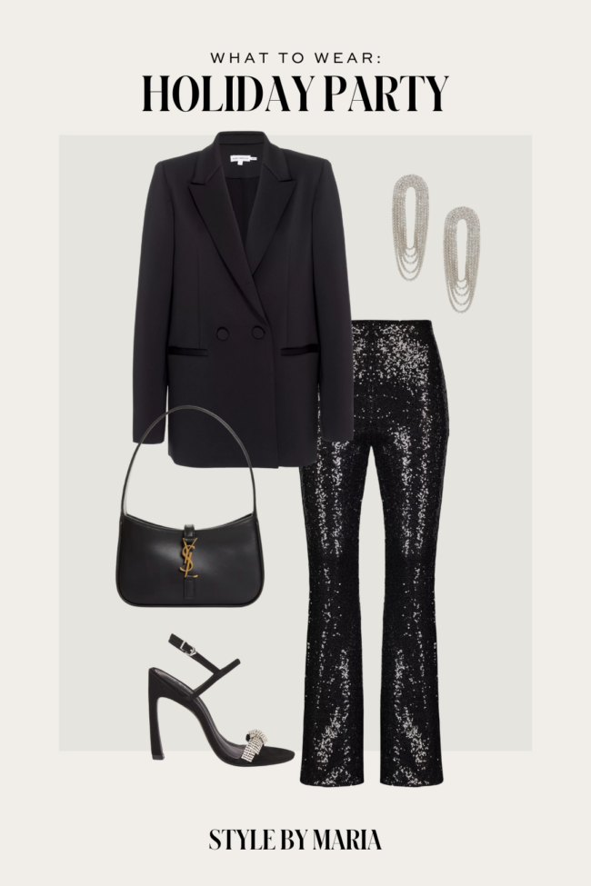 holiday party outfit with sequin pants
