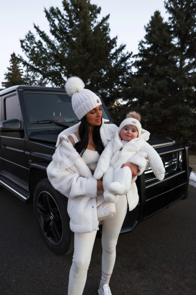 mia mia mine wearing a shearling shacket from alo