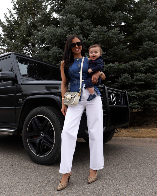 mia mia mine wearing agolde white jeans