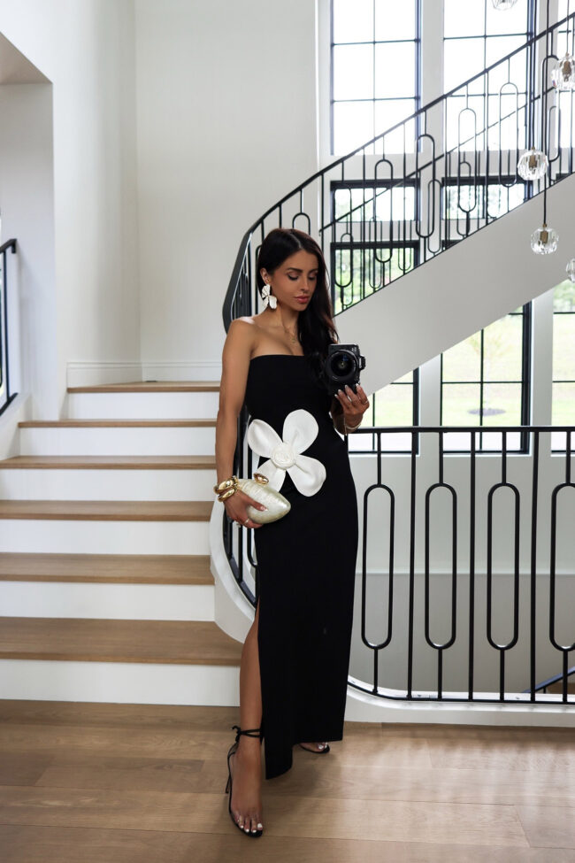 fashion blogger mia mia mine wearing a 3d floral dress from amazon