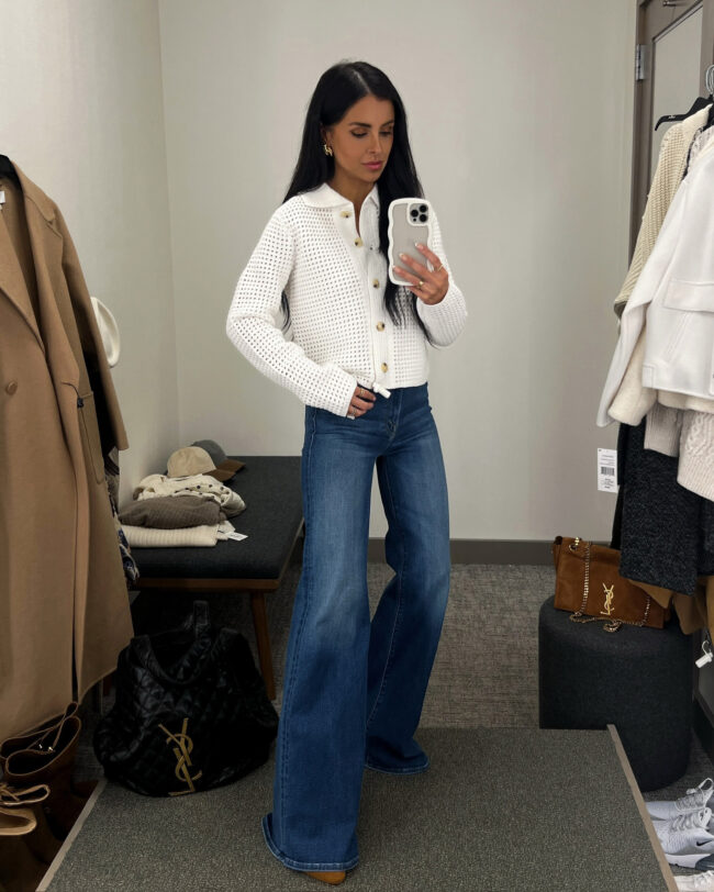 mia mia mine wearing flared jeans from the nordstrom anniversary sale