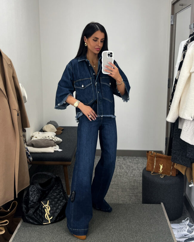 mia mia mine wearing a denim on denim outfit from the nsale