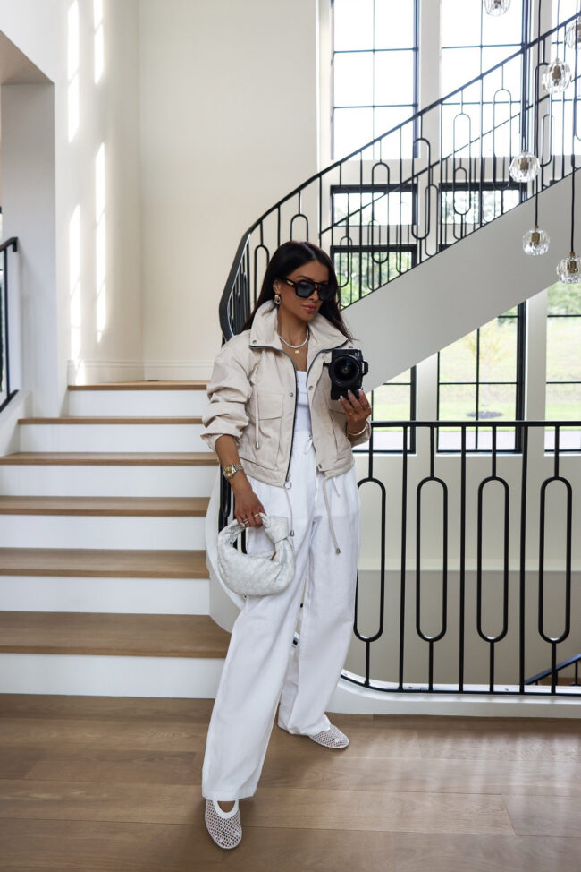 brunette fashion blogger wearing a neutral summer outfit from amazon