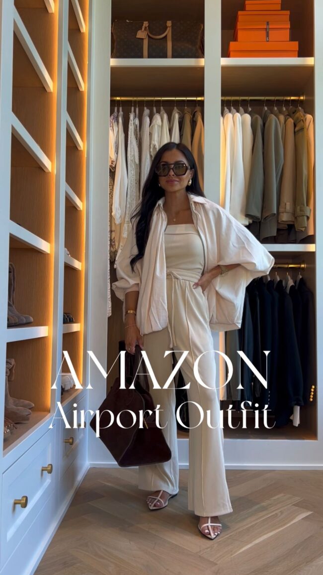 fashion blogger wearing a casual airport outfit from amazon