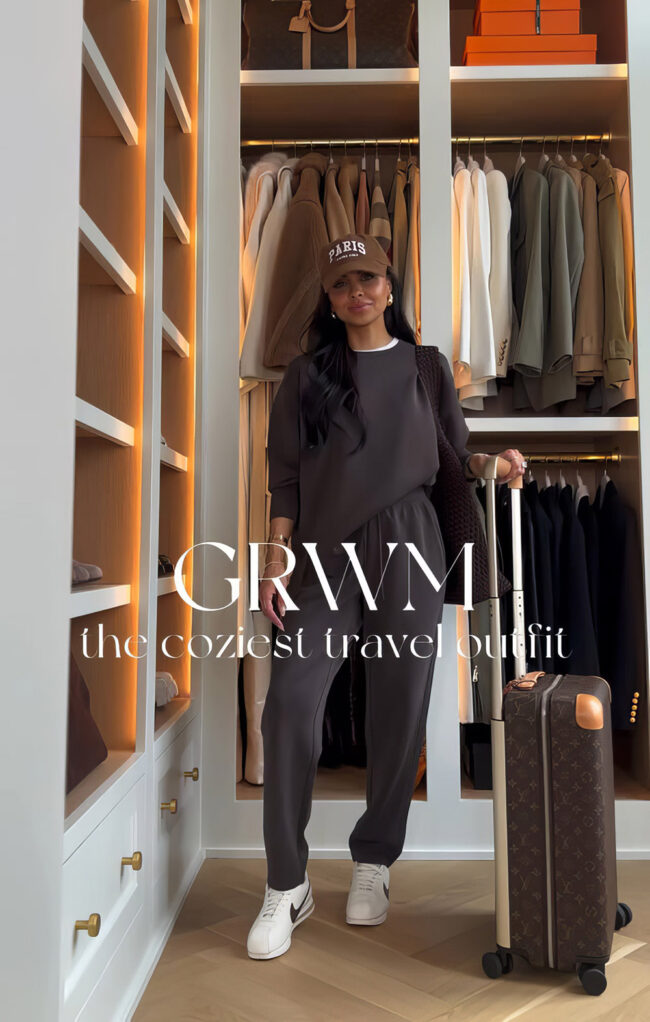 fashion blogger mia mia mine wearing a brown sweatsuit from nordstrom for fall