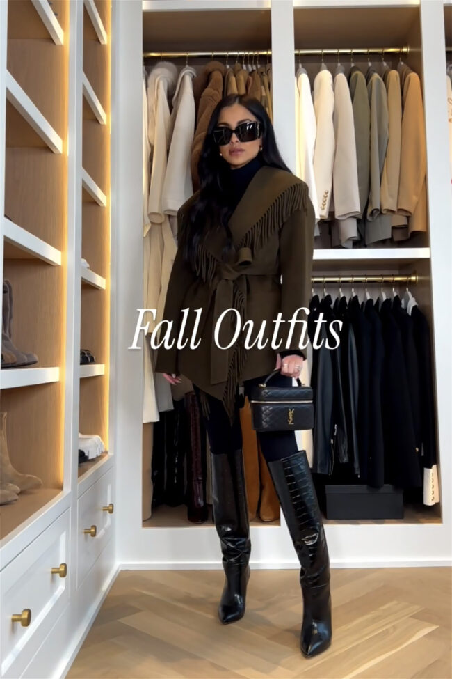 mia mia mine wearing a green fringe jacket from saks