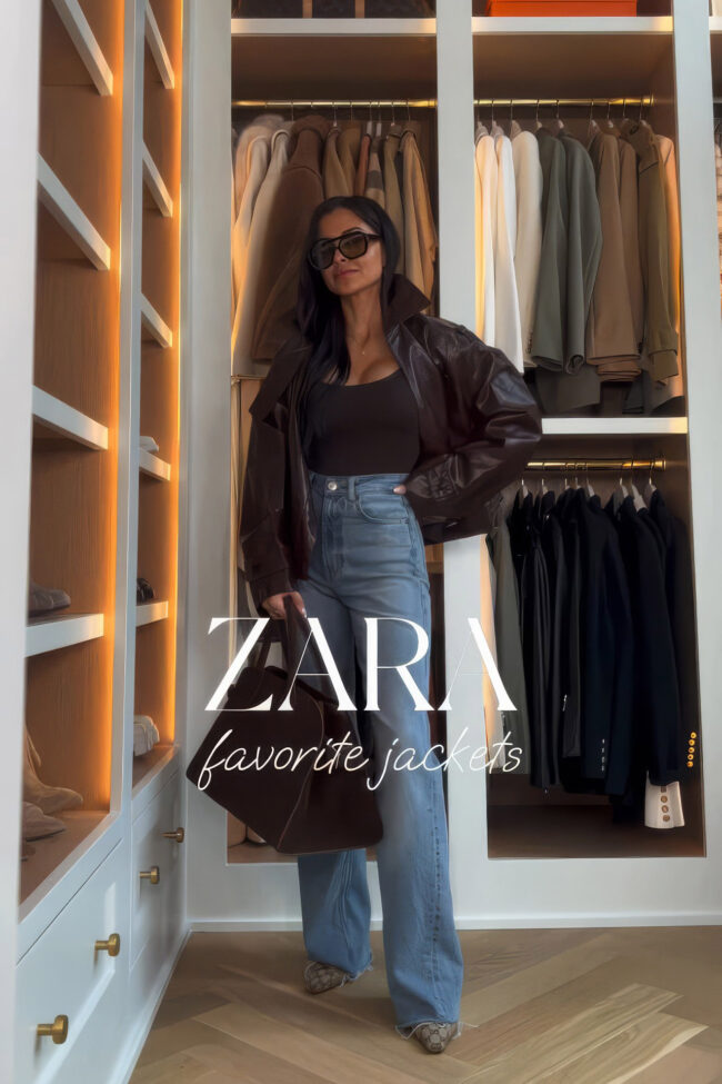 mia mia mine wearing a brown faux leather jacket from zara