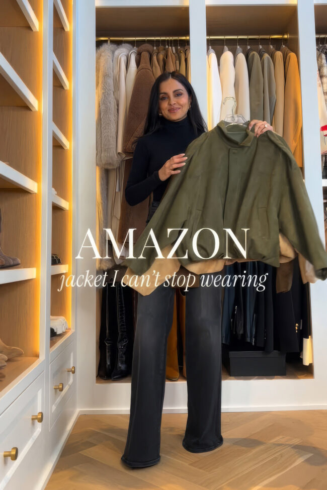 brunette fashion blogger styling amazon faux suede bomber jacket