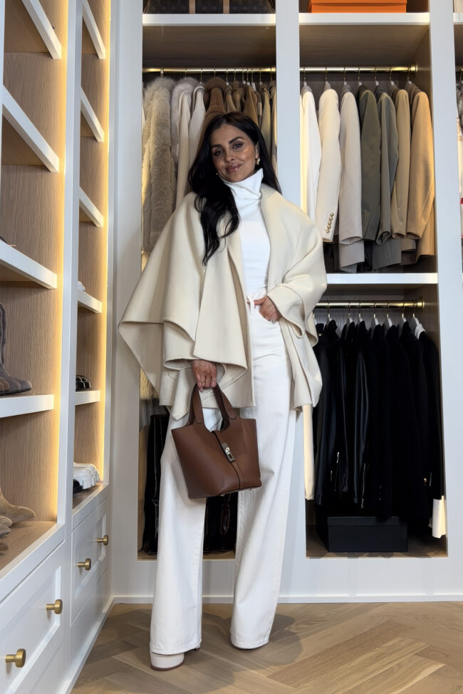 mia mia mine wearing a zara white poncho