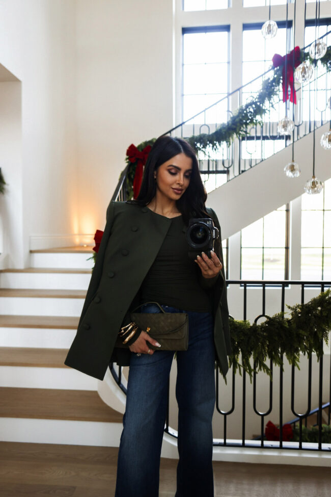 mia mia mine wearing a green military jacket from nordstrom