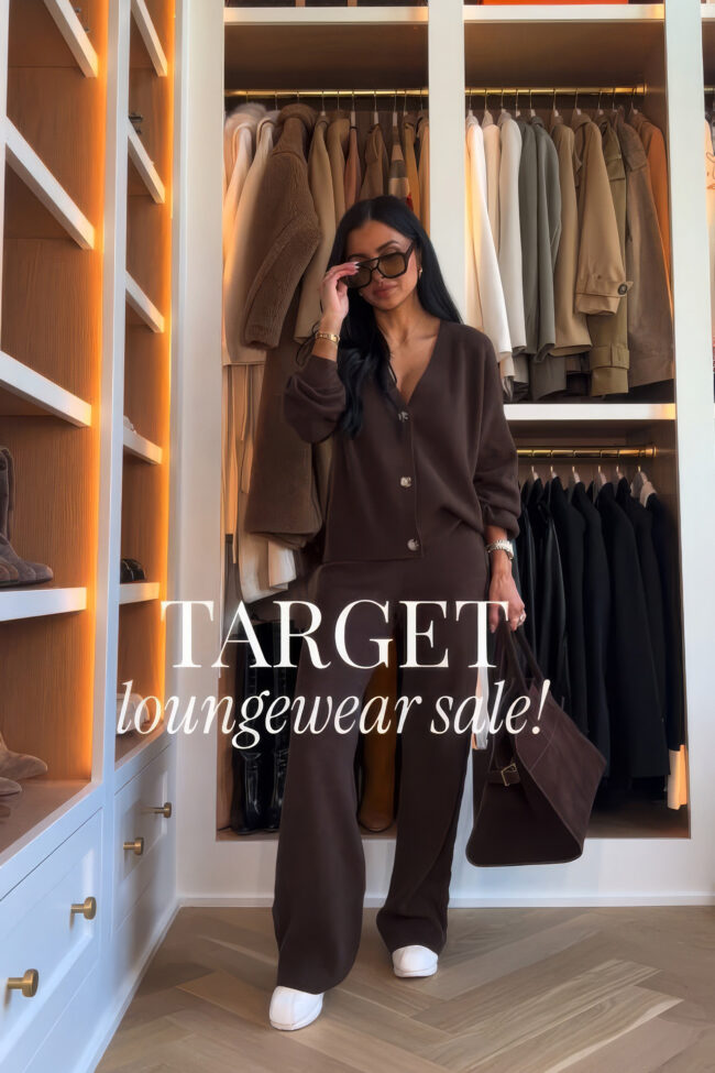 mia mia mine wearing a brown cardigan set from target