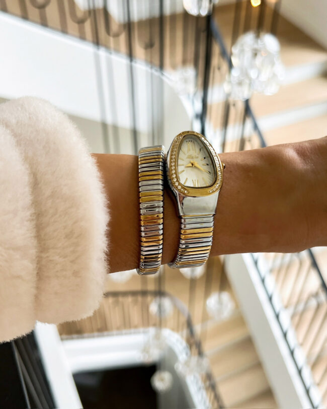 mia mia mine wearing an amazon snake watch