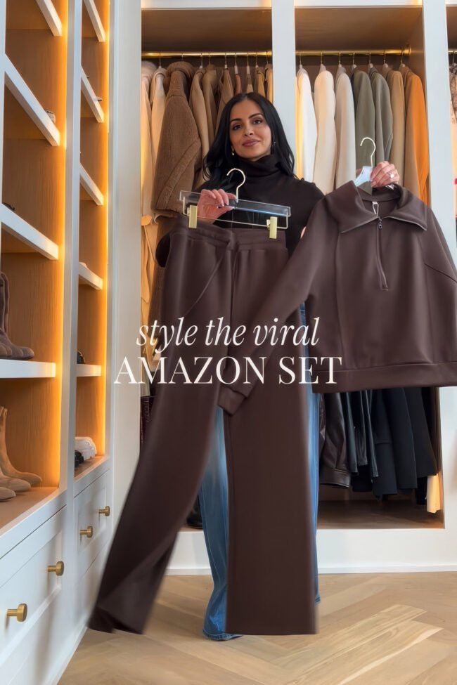fashion blogger wearing the viral amazon lounge set