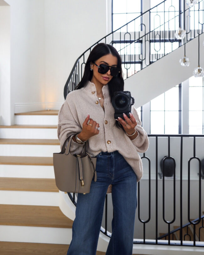 mia mia mine wearing an oversized cardigan from amazon