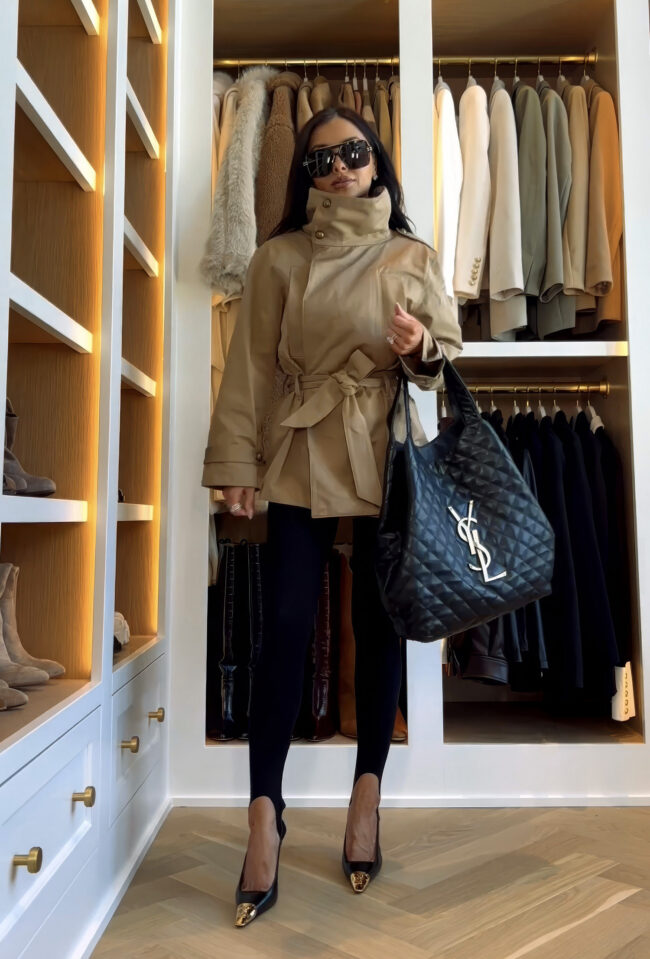 mia mia mine wearing a cropped trench coat from zara