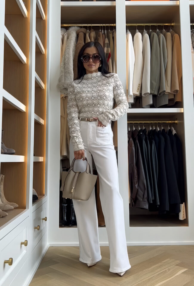 mia mia mine wearing frame white denim with a zara crochet top