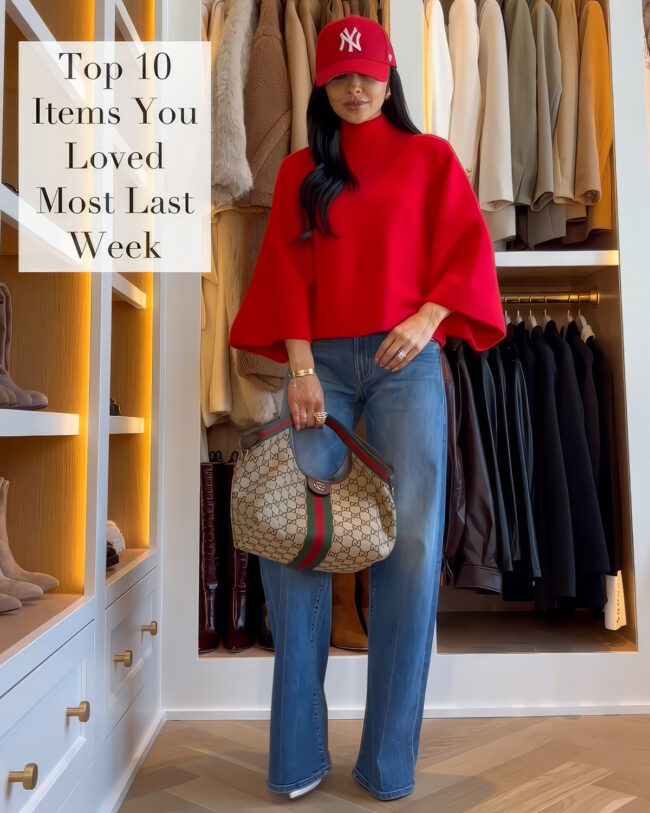 mia mia mine wearing a zara red sweater with motherlasso jeans