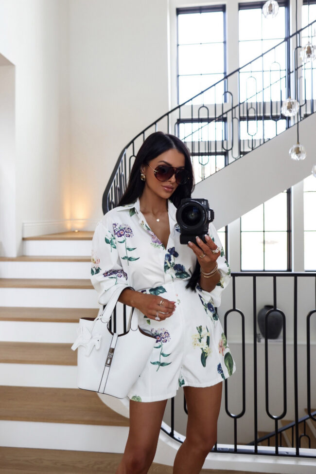 mia mia mine wearing a white amazon hermes inspired tote