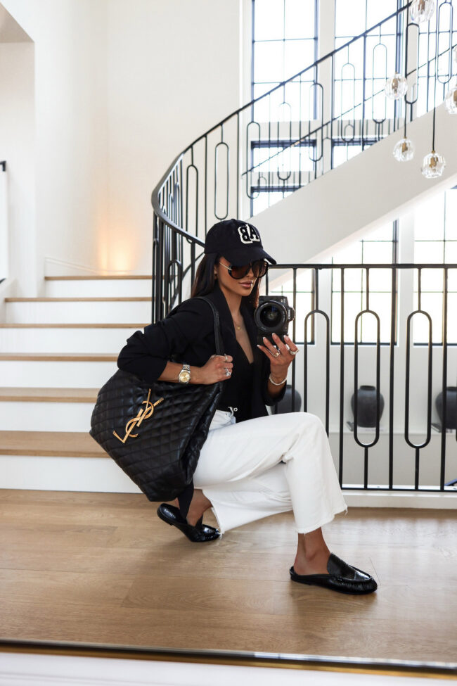 fashion blogger wearing ysl inspired mules from amazon