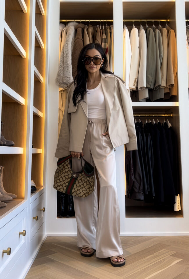 mia mia mine wearing the aritzia lodge satin lounge pants