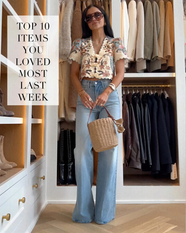 mia mia mine wearing a farm rio boho scalloped top for spring