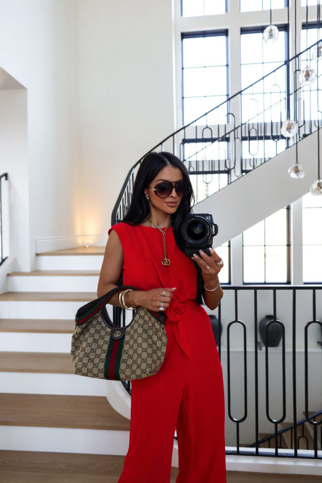 mia mia mine wearing a gucci marmont pendant necklace