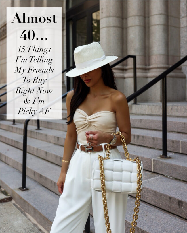 mia mia mine wearing an amazon tube top and white trousers