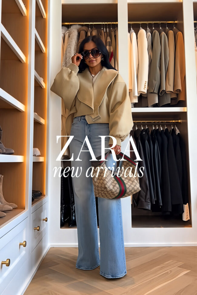 mia mia mine wearing a beige cropped jacket from zara with the light washed mother hustler jeans