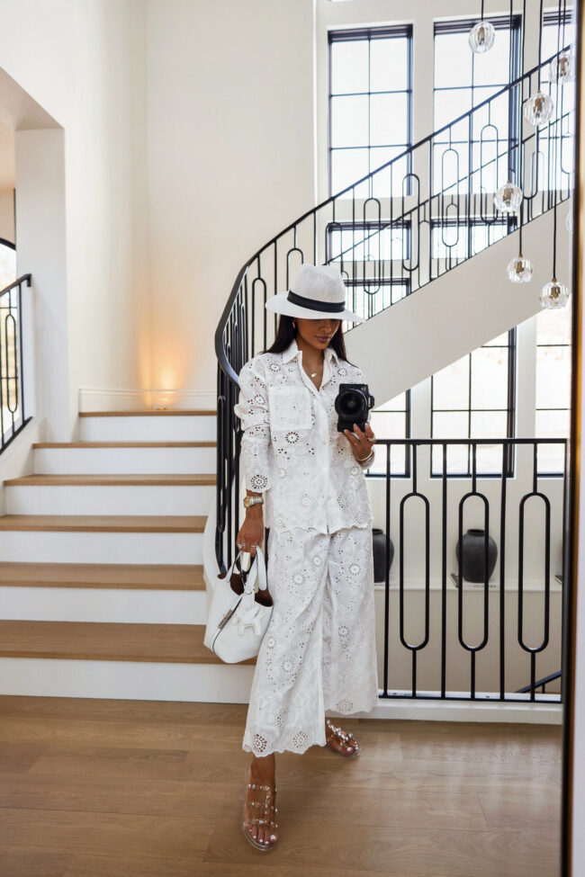 mia mia mine wearing the eyelet pant set from the splendid x cellajaneblog collection