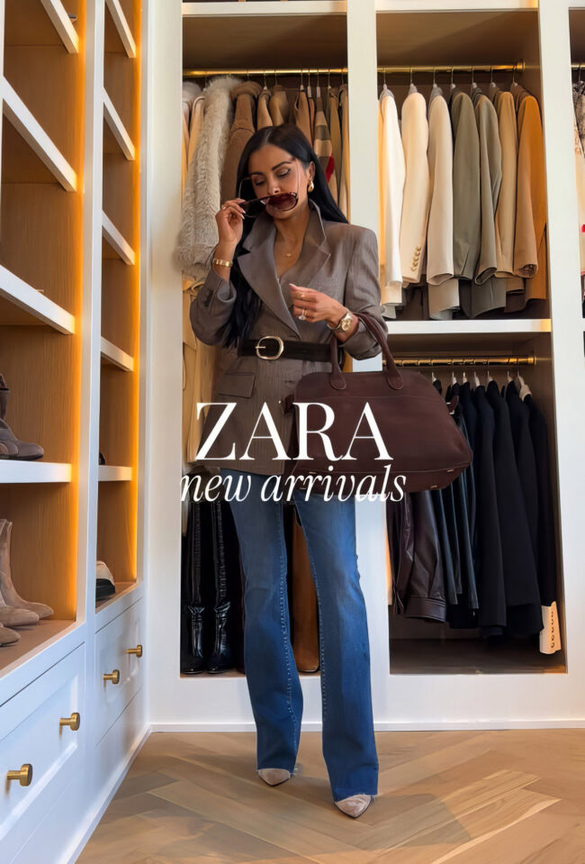 fashion blogger wearing a zara blazer with l'agence ruth jeans