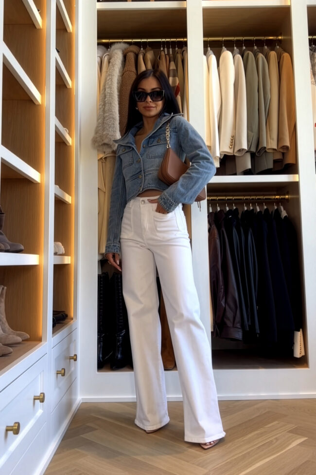 fashion blogger wearing a michael kors denim jacket for spring