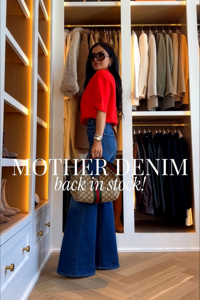 fashion blogger wearing the mother hustler roller sneak wide leg jeans