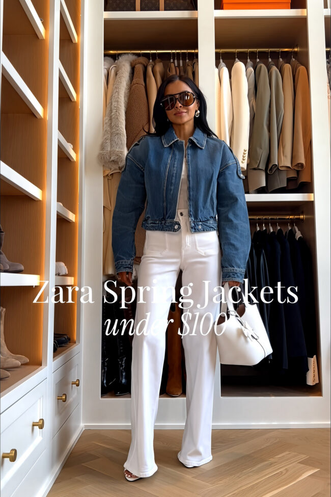 fashion blogger wearing a zara denim jacket