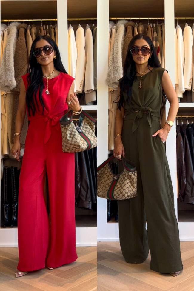 mia mia mine wearing amazon matching set in red and olive
