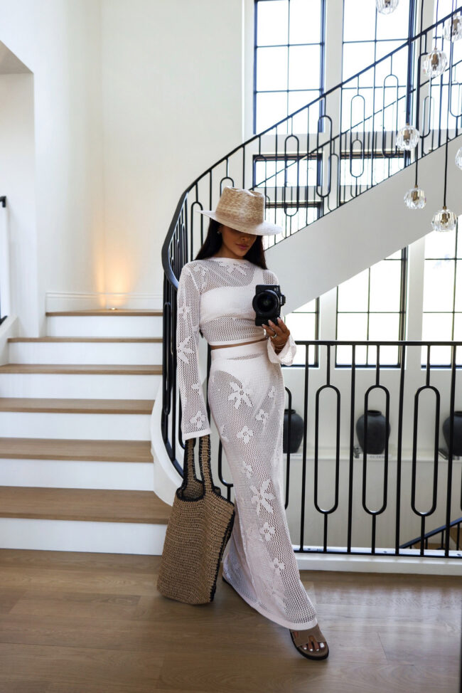 fashion blogger wearing a crochet coverup from amazon