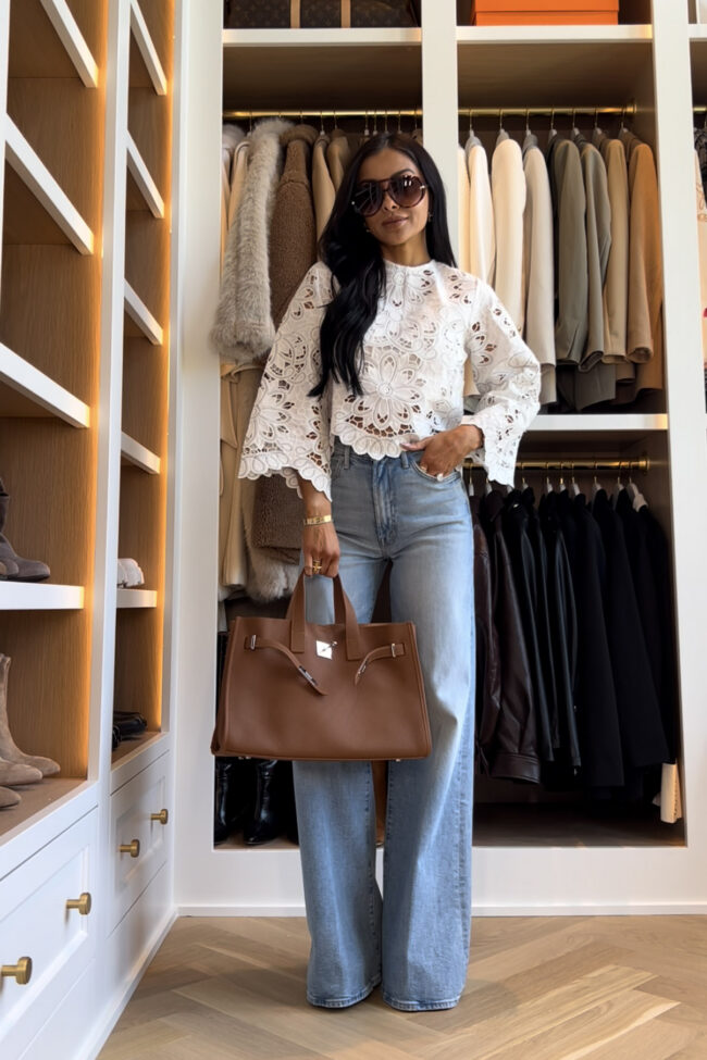 fashion blogger mia mia mine wearing a white lace top by farm rio