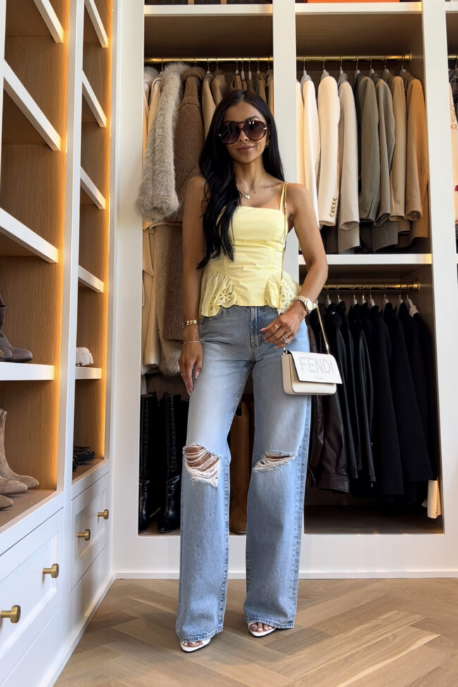 mia mia mine wearing mother maven ripped jeans for summer