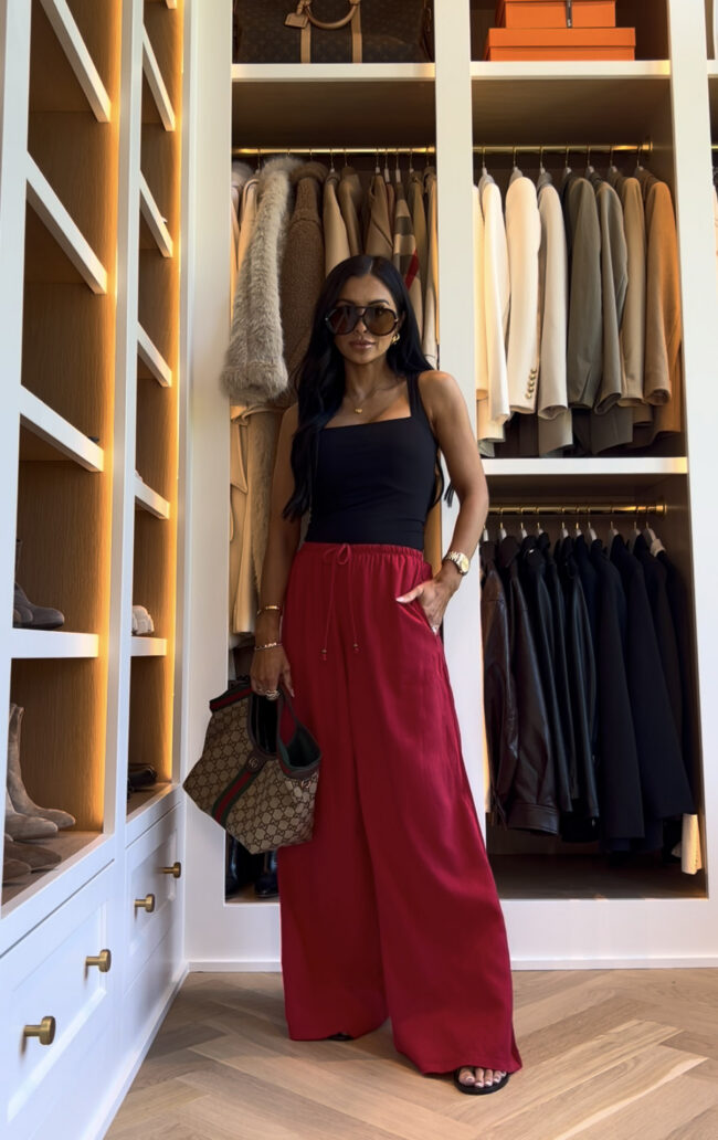 fashion blogger wearing target red linen pants