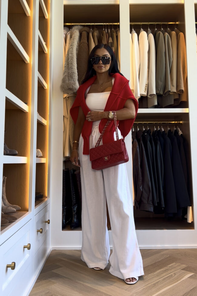 mia mia mine wearing the viral white linen pants from target